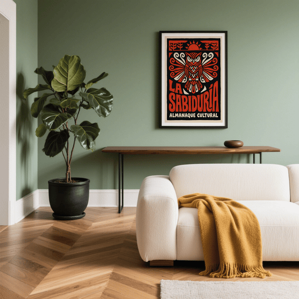 Decorative owl wall art poster featuring hand-drawn letterforms and central motif