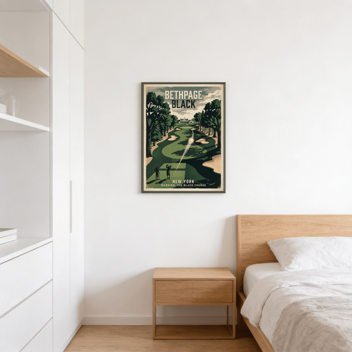 Vintage sports poster style illustration of a New York golf hole