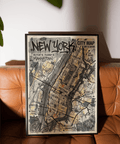 Street-map style New York Graffiti Poster showing borough names and route lines in Gray and Black