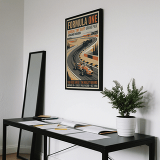 Track corner detail wall art print with barrier stripes and asphalt curve from the racing poster design