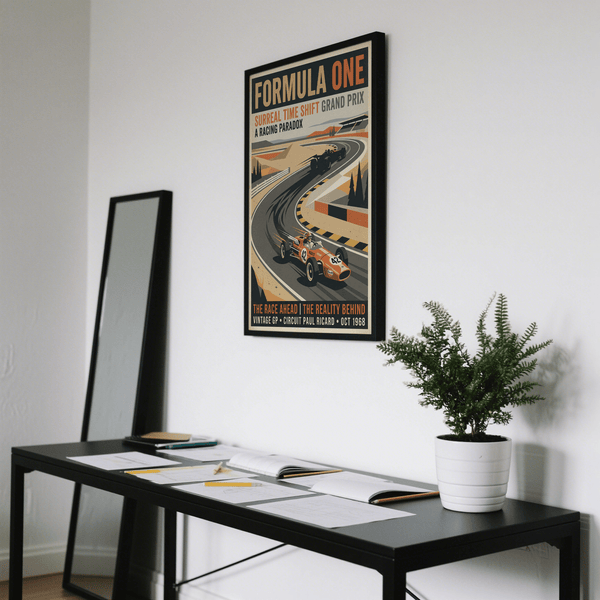 Track corner detail wall art print with barrier stripes and asphalt curve from the racing poster design