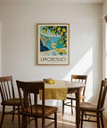 Retro limoncello art print with lemons and cliffside coast