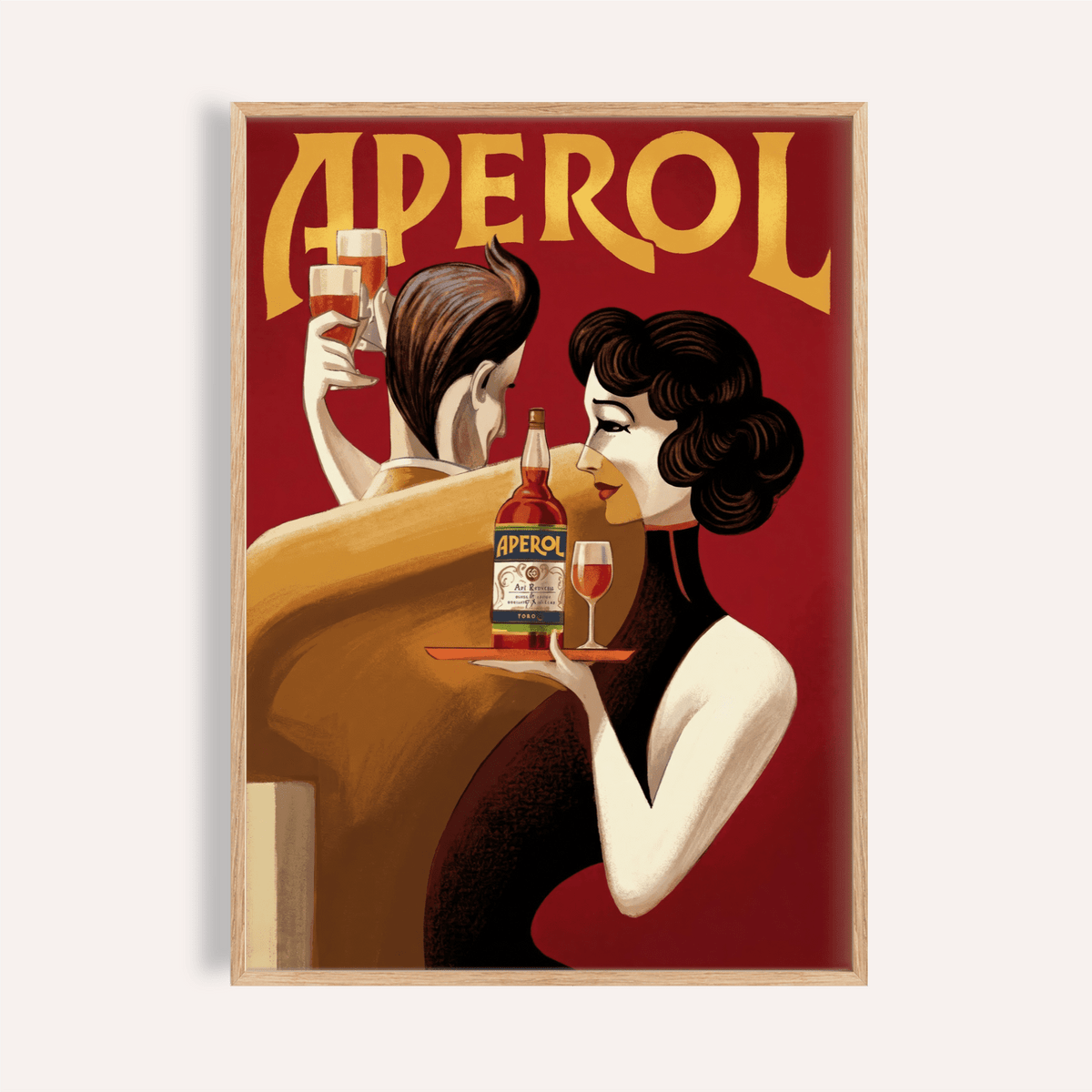 Vintage Drink Wall Art in Red and Yellow for kitchen, print