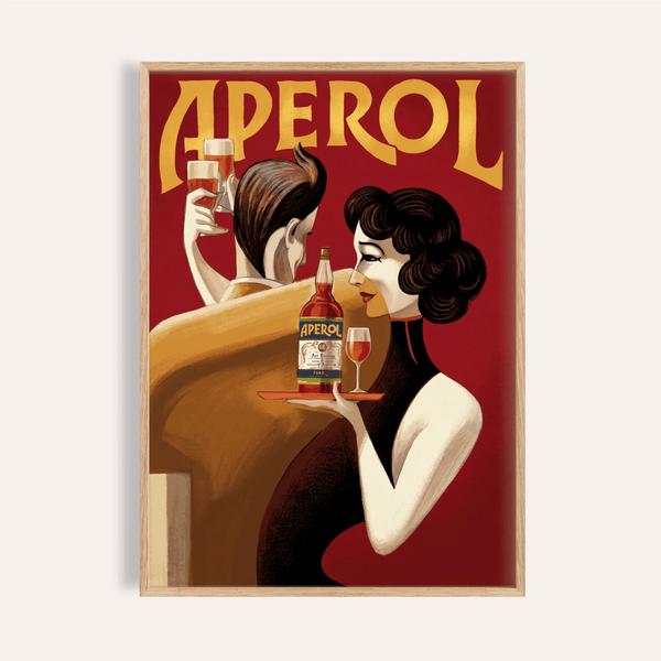 Vintage Drink Wall Art in Red and Yellow for kitchen, print