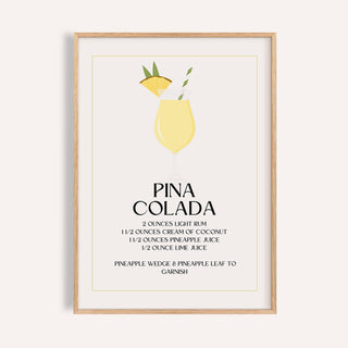 Piña Colada wall pictures for kitchen with yellow cocktail and pineapple garnish

