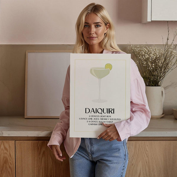 Cocktail print with lime wedge and delicate muted tones for kitchens.