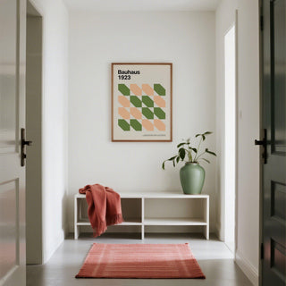 Diagonal structure and soft colors in art prints mid century style.