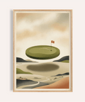 Featuring Abstract Golf Wall Art poster with floating putting green and flag