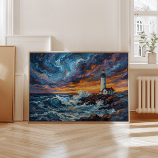 Ocean Landscape Print in Blue and Orange tones for office wall art print