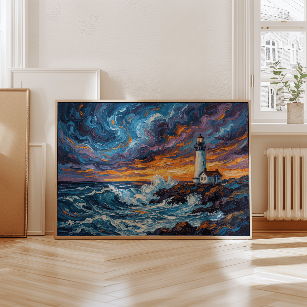 Ocean Landscape Print in Blue and Orange tones for office wall art print