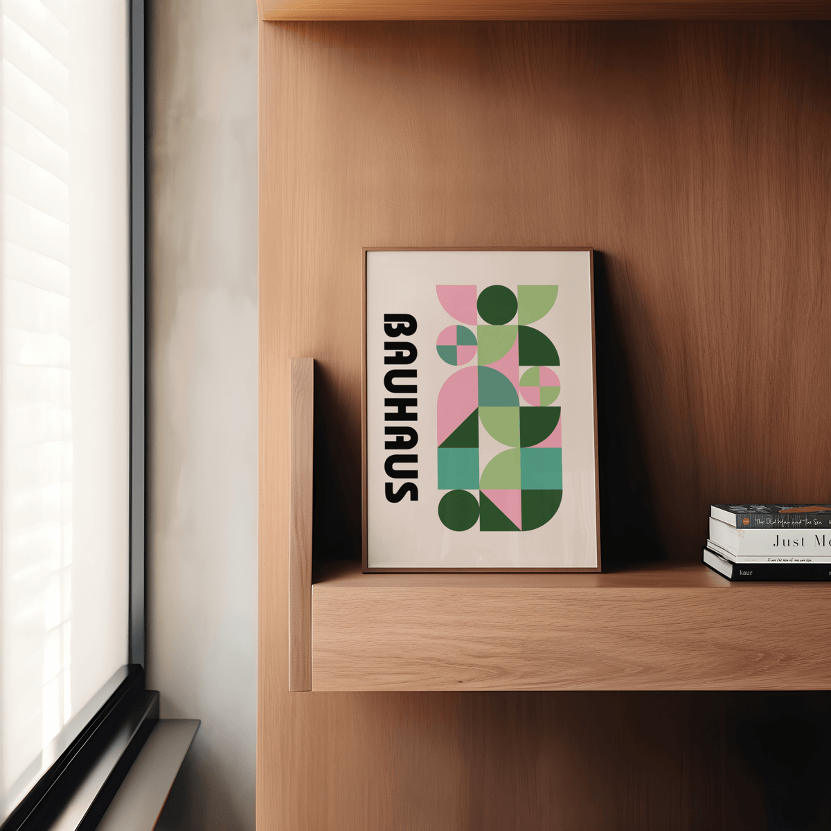 Modern Graphic Print art print with Green circles for stylish bedroom design