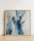 Abstract Blue Wall Art print, blue and gold tones for reading nook decor