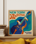 New York Jazz Festival Art Print with bold Blue and Green tones for bedroom poster