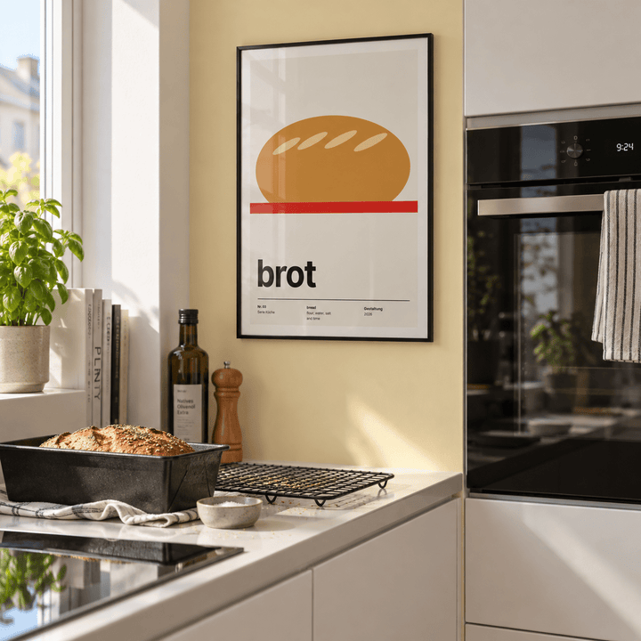 Swiss style bread kitchen print in an oven