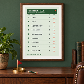 Green and cream golf card print in a study for a keen golfer