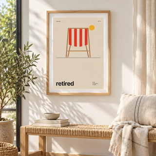 Red and cream deckchair print in a sunny sunroom with garden views