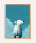 Cute Polar Bear Print with Blue and White for nursery wall art