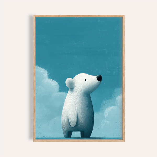 Cute Polar Bear Print with Blue and White for nursery wall art