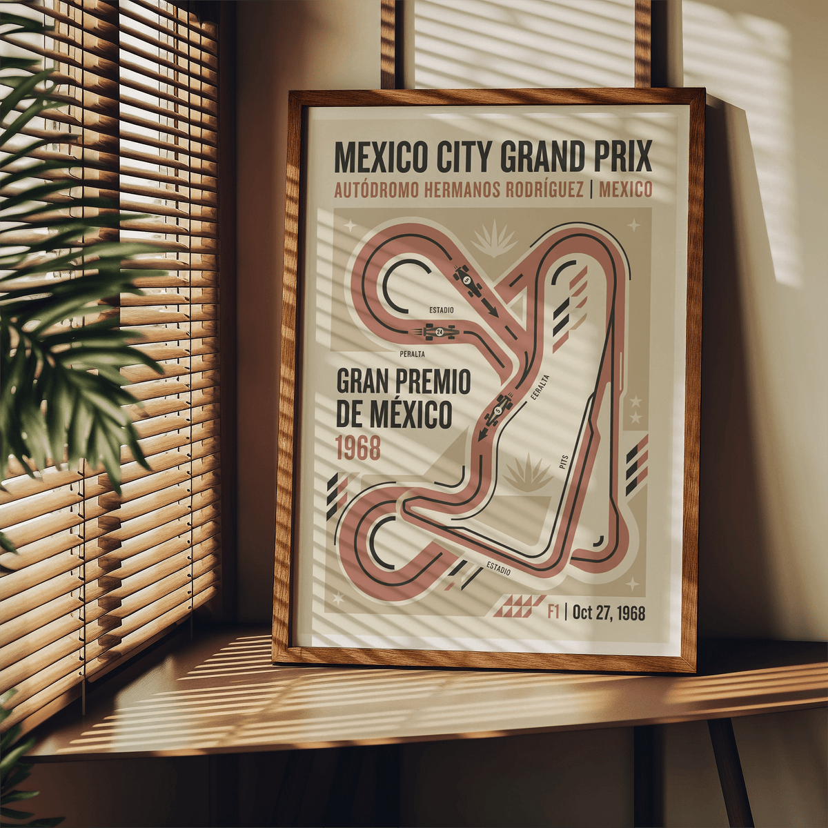 Highlighting vintage-style racing circuit poster with bold headline type and small star icons