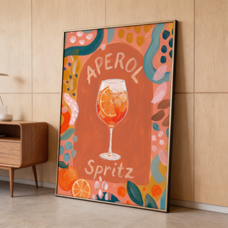 Highlighting Aperol Spritz Art Print wall art with hand-lettered “Aperol” and “Spritz” text