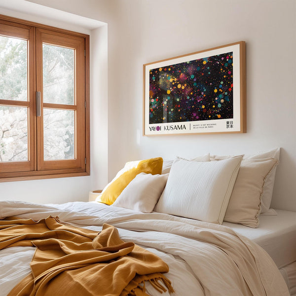 Dynamic dot poster used as modern colorful wall art for bedrooms