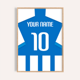 Camiseta de fútbol personalizada - Rayas azules y blancas con mangas a rayas — wooden-frame main image