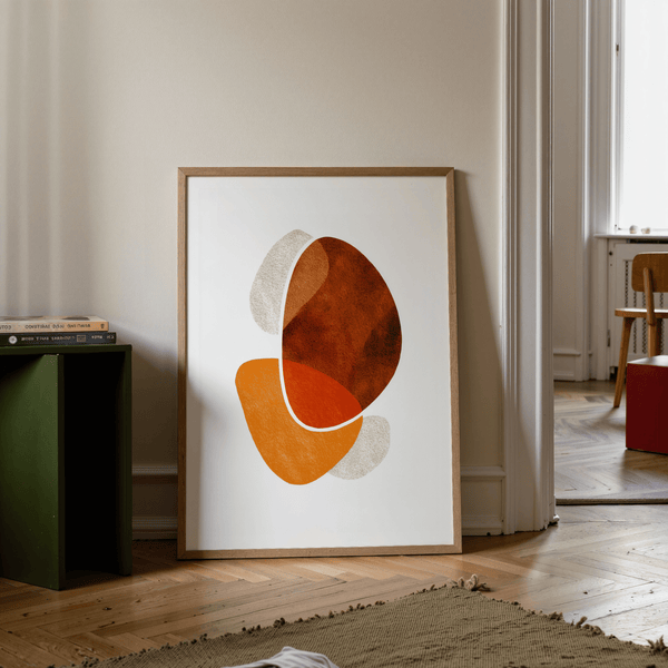 Contemporary Abstract Poster with layered ovals and curved divider line