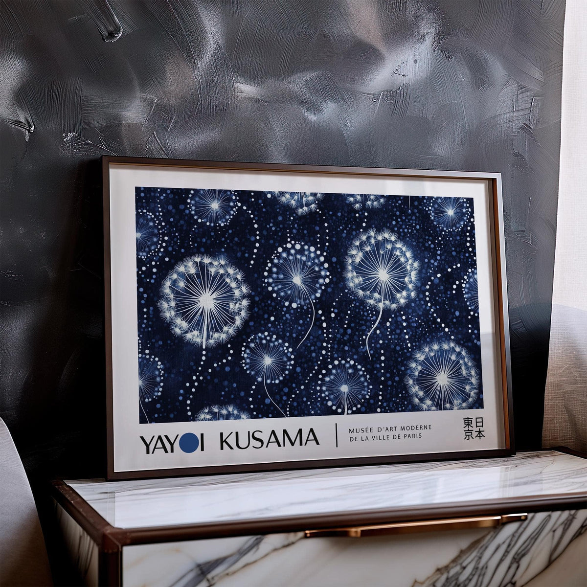 Modern dotted landscape posters with floral motif for Japandi bedroom decor