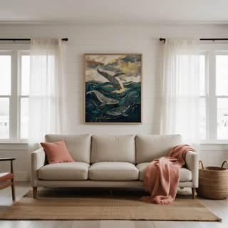 Stunning Ocean Art Print with Blue and Gold tones for contemporary space