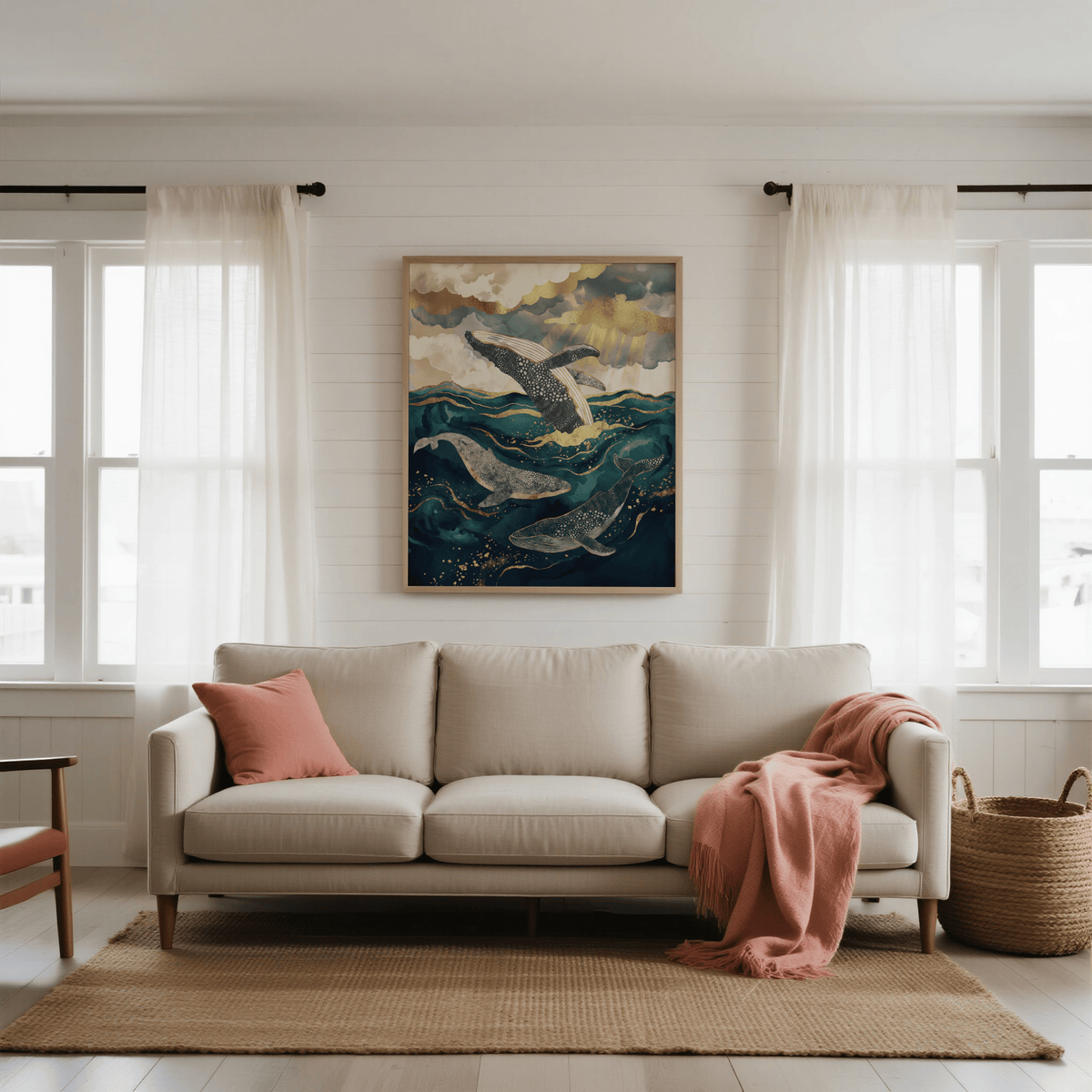 Stunning Ocean Art Print with Blue and Gold tones for contemporary space
