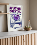 Aviation Cocktail Print highlighting Purple and Blue colors for home bar