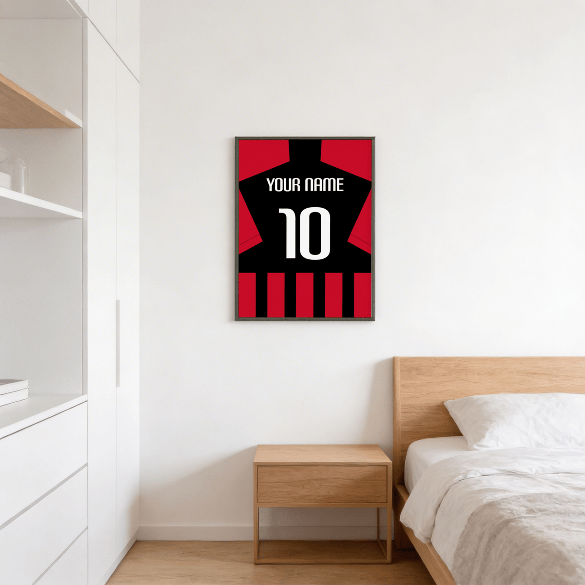 Graphic depiction of red and black striped jersey wall print