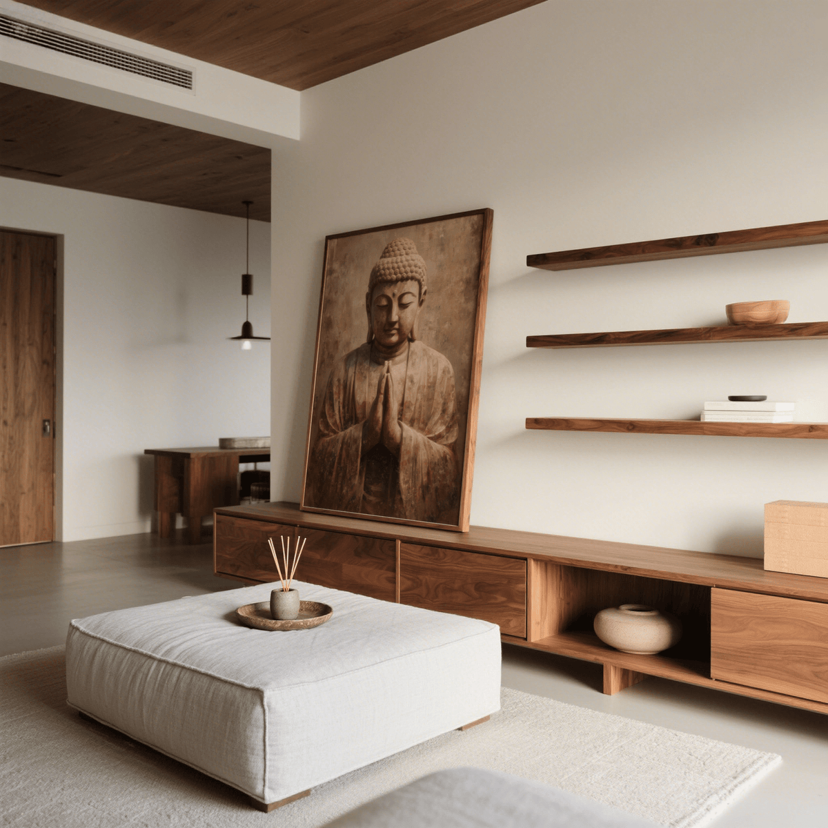 Meditative Art Print for bedroom decor in brown and beige hues