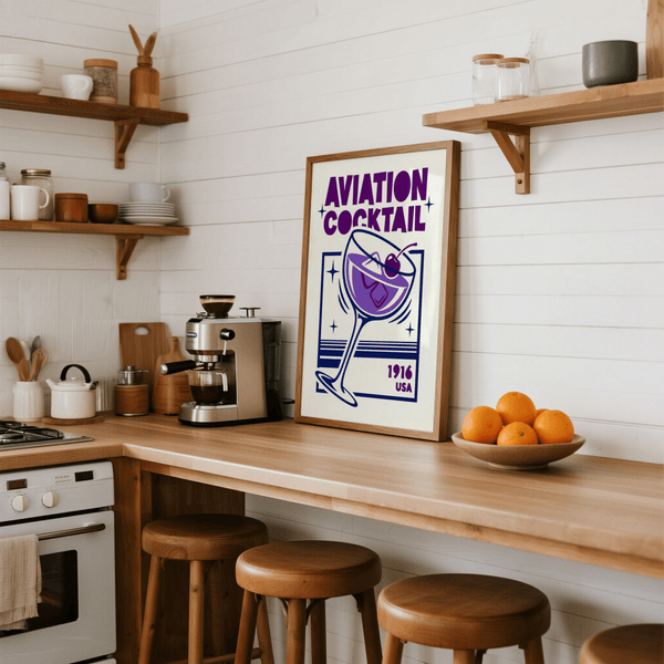 Aviation Cocktail Print for dining room, featuring Purple and Blue tones