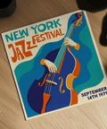 Retro New York Jazz Festival Art Print in Blue and Orange accents for hallway art print