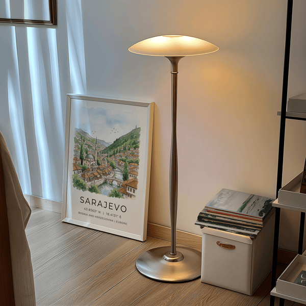 Hand-painted style print of Sarajevo’s old town by the riverside