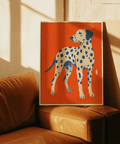 Playful Dalmatian Dog Art Print featuring Blue accents for hallway setting