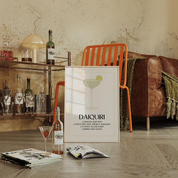 Minimal daiquiri print with lime garnish, ideal for cocktail-themed kitchen.