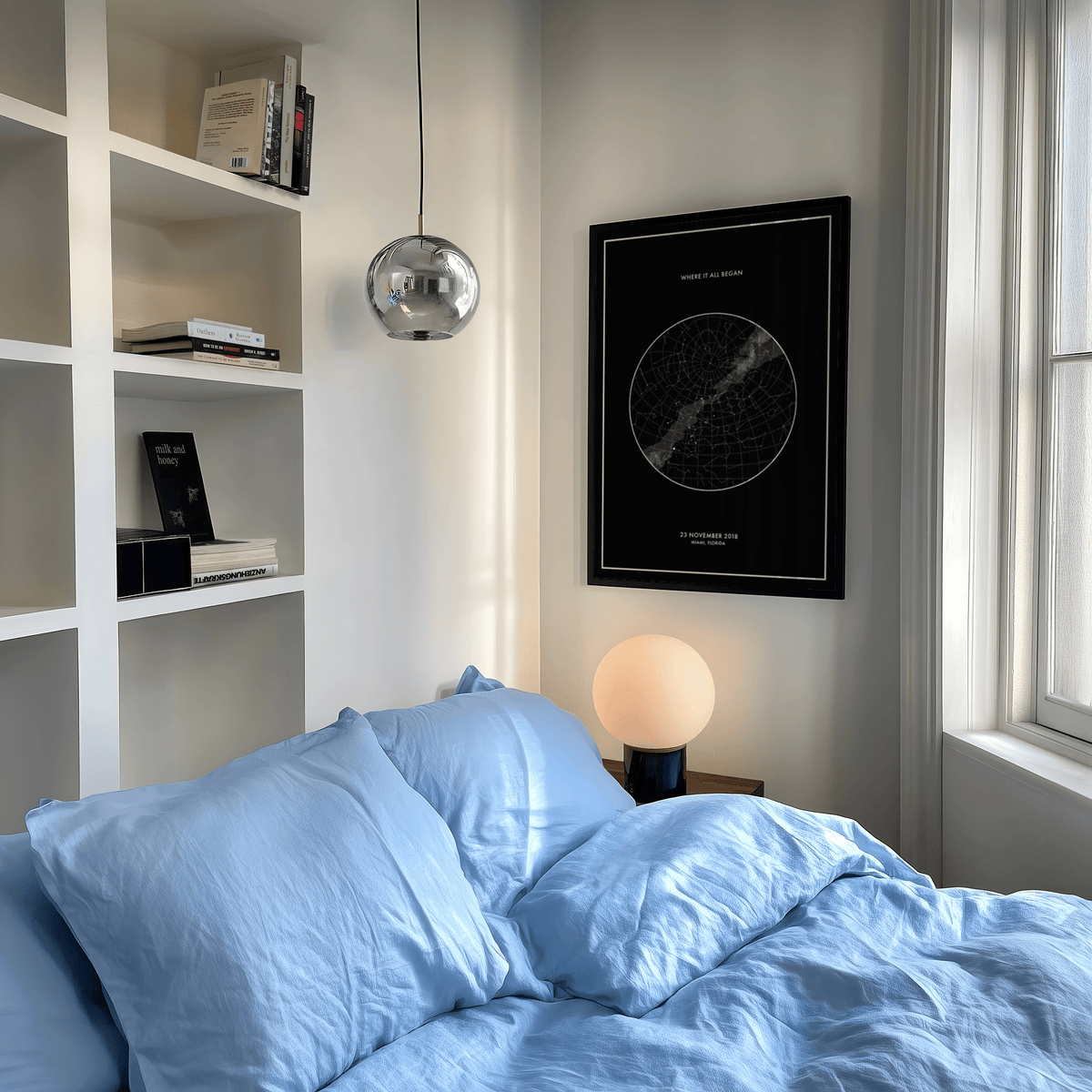 Custom Star Map black and white print suitable for home library art