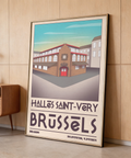 Close view of Brussels travel poster typography reading Brussels and Halles Saint-Very