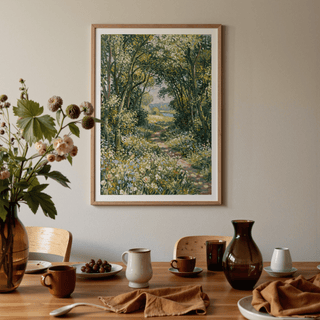 Impressionist Art Print of nature path using green, beige, and yellow for living space