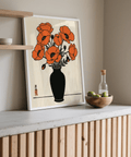 Floral Wall Art Poster displaying orange florals, beige background, for entryway poster