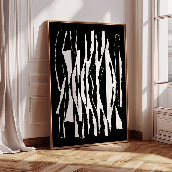 abstract black and white dramatic contrast art print for hallway wall
