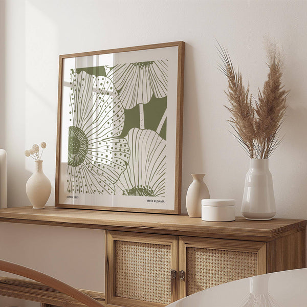 Minimalist olive green floral sage green abstract wall art for bedrooms