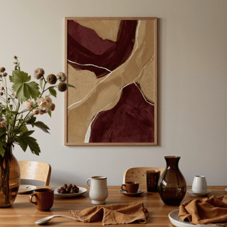 Neutral Organic Abstract Art accent print in Red, Brown, Beige, and White for guest room decor