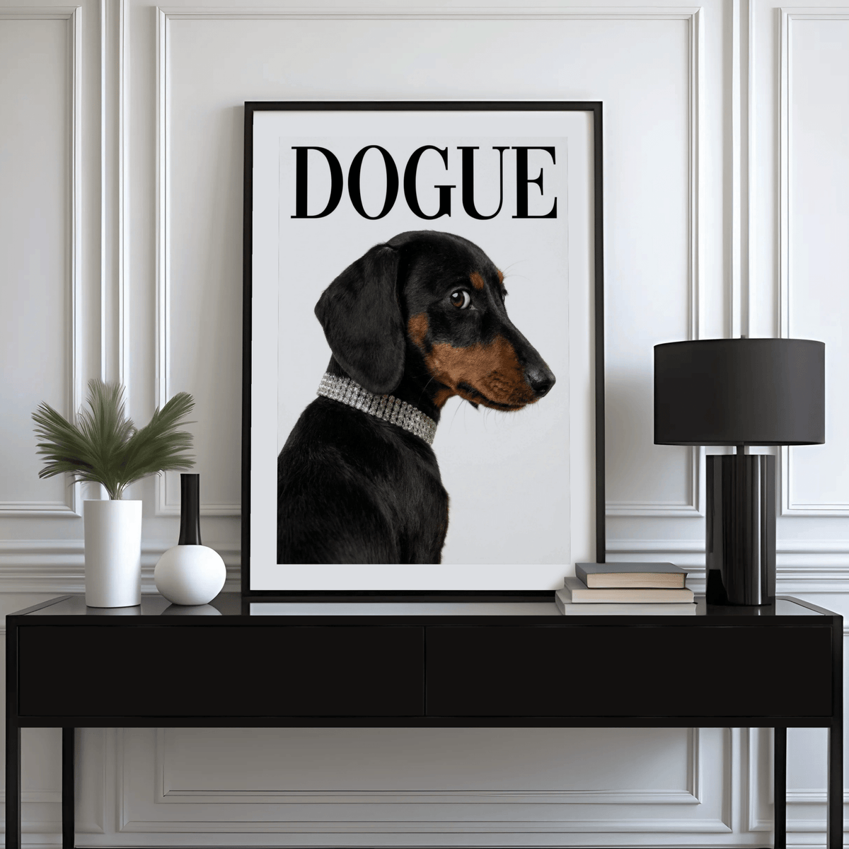 Dachshund Art Print Black and White wall art ideal for pet lovers' lounge area