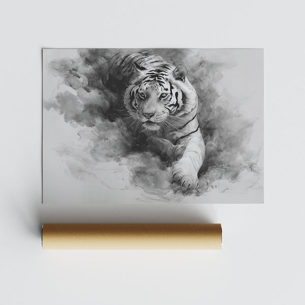 Horizontal tiger print with flowing textures and bold expression, landscape tiger print.