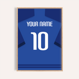 Custom Football Shirt – Blue with Dark Blue Sleeves and White Number — wooden-frame main image