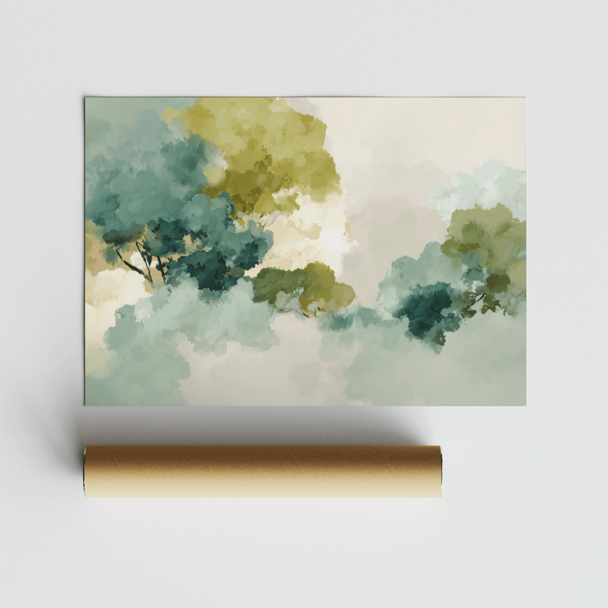 Luxury Green Abstract Art for the bedroom with Beige and Green tones