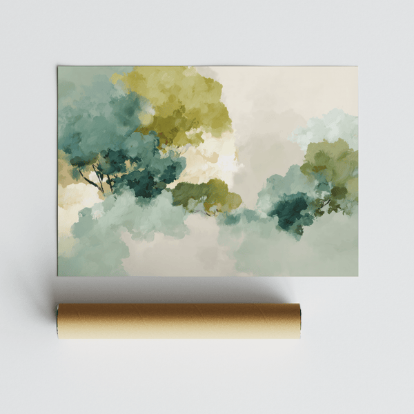 Luxury Green Abstract Art for the bedroom with Beige and Green tones